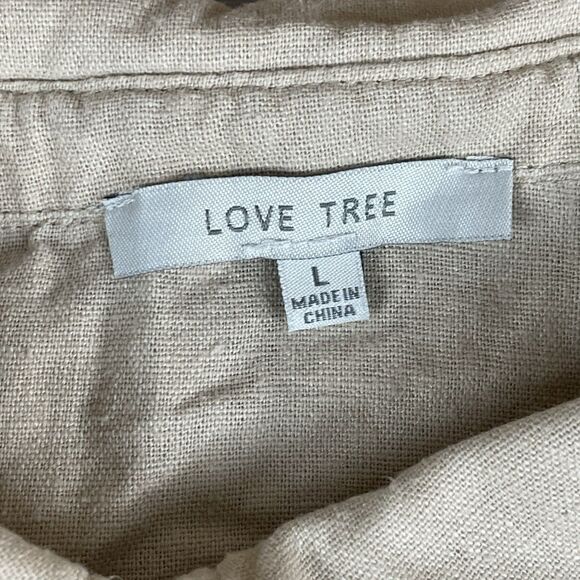 Love Tree Linen Blend Button Front Collared Mini Dress Women’s LG Khaki Safari - Picture 5 of 15